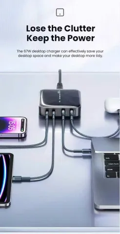 Bộ Sạc Nhanh TOOCKI 67W GaN 4 Cổng (2 USB-C + 2 USB-A) - Sạc Laptop, iPhone, MacBook - Thiết Kế Nhỏ Gọn, Hàng Xuất Hàn