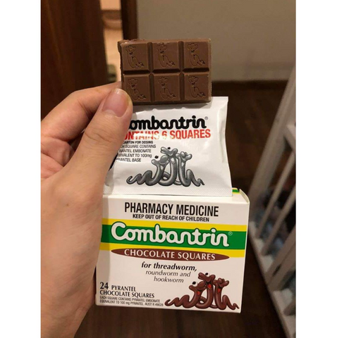 Kẹo Xổ Giun Combantrin Chocolate Squares 24 Thanh - Giải pháp chăm sóc sức khỏe cho trẻ em, loại bỏ giun sán hiệu quả với hương vị chocolate hấp dẫn