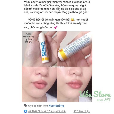 Son Dưỡng Môi Goat Moisturising Lip Balm SPF50+ 5g - Dưỡng Ẩm và Chống Nắng Hiệu Quả, Hương Vị Kẹo Sữa Thơm Ngon