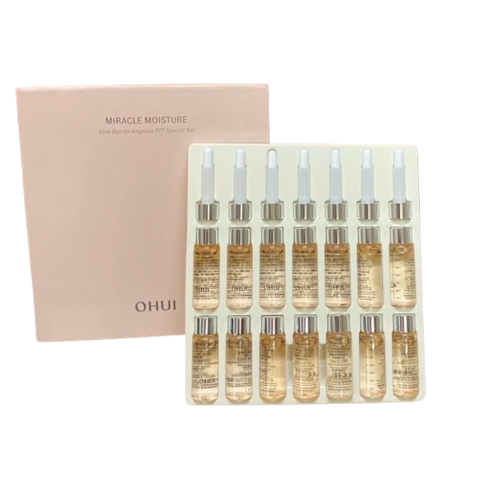 Tinh Chất Cấp Ẩm Ohui Miracle Moisture Pink Barrier Ampoule 777 - Dưỡng Ẩm Sâu, Khôi Phục Da Khô - 14 Ống 7ml