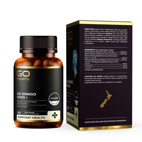 Viên Uống Bổ Não GO Ginkgo 9000+ New Zealand - 60 Viên Hỗ Trợ Tăng Tuần Hoàn Máu Não, Cải Thiện Trí Nhớ và Tập Trung