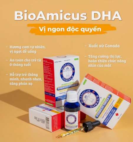 DHA BioAmicus Nhỏ Giọt - Vitamin Phát Triển Trí Não và Thị Lực Cho Bé, Nhập Khẩu Chính Ngạch Từ Canada