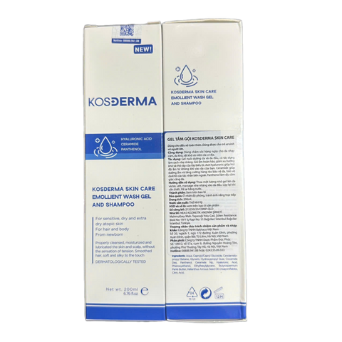 Gel Tắm Gội Kosderma Skin Care Dịu Nhẹ Cho Da Nhạy Cảm - Dưỡng Ẩm, Phục Hồi Da - 200ml
