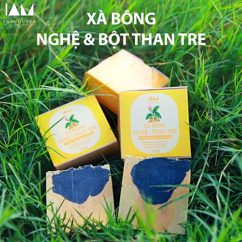 Xà Bông Hữu Cơ Nghệ & Bột Than Tre - Giảm Mùi Cơ Thể, Mụn Lưng, Mẩn Ngứa, Tẩy Cháy Chết 135g - Sạch Da, Khử Khuẩn