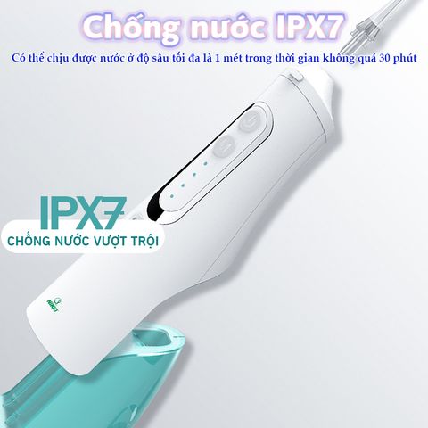 Máy tăm nước cầm tay Nikio NK-M209 - Pin sạc 1500mAh, 4 vòi phun, chế độ điều chỉnh áp lực 40-120 PSI, chống nước IPX7, tiện dụng và hiệu quả.