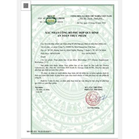 Thực Phẩm Bảo Vệ Sức Khỏe Nuskin BioGinkgo 27/7 - Tăng Cường Trí Nhớ - Hộp 60 Viên Chiết Xuất Bạch Quả