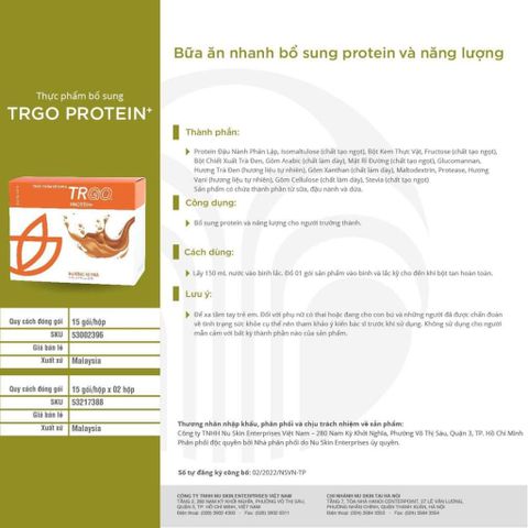 Thực phẩm bổ sung TRGO Protein+ Hộp 15 Gói - Bổ Sung Năng Lượng và Protein Đậu Nành 22G/Gói cho Người Trưởng Thành