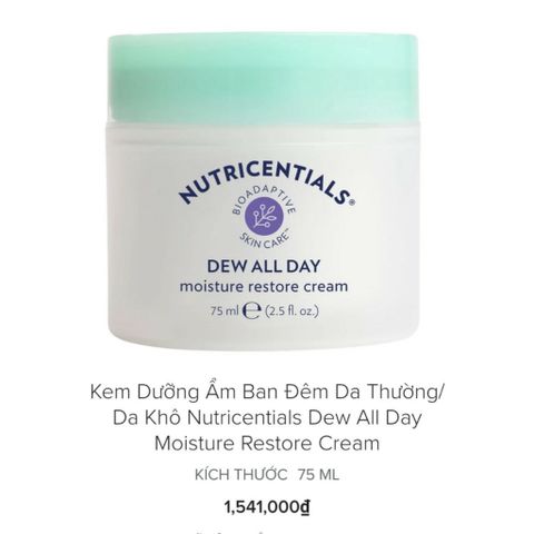 Kem Dưỡng Ẩm Ban Đêm Nutricentials Dew All Day - Giúp Làm Dịu Da Khô, Thích Hợp Cho Da Khô & Da Dầu - 75ML