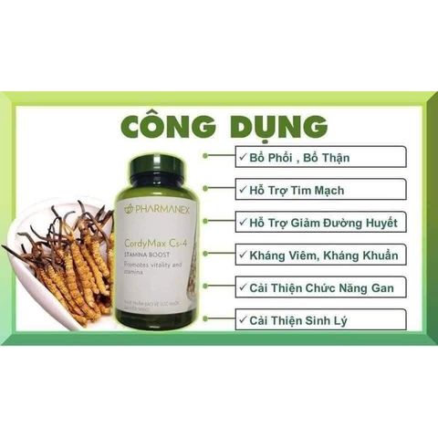Thực Phẩm Chức Năng CordyMax-cs4 - Tăng Cường Sức Đề Kháng và Thể Lực - Hỗ Trợ Bổ Phổi và Bổ Thận 120 Viên