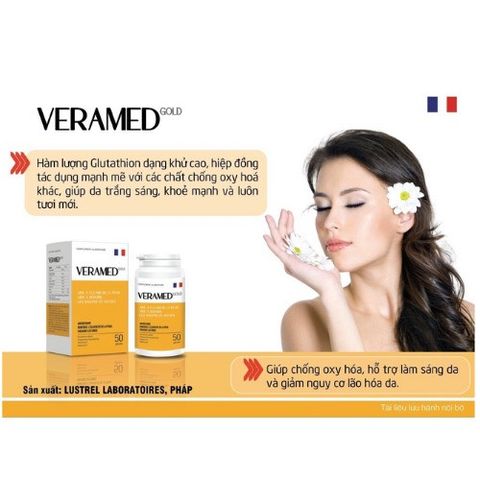 Viên Uống Veramed Gold Chống Oxy Hóa, Làm Sáng Da và Giảm Nguy Cơ Lão Hóa - Hộp 50 Viên Chất Lượng Cao Từ Pháp