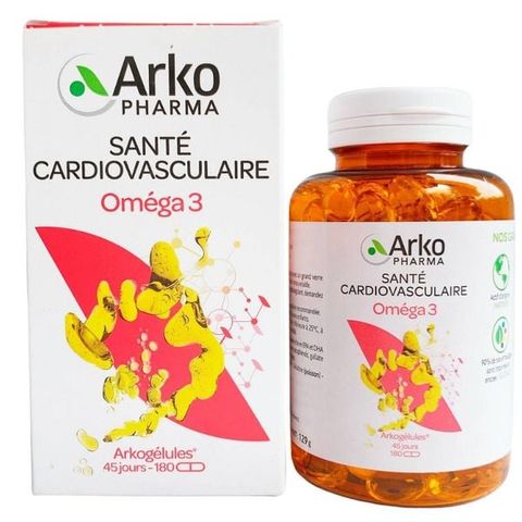 Viên uống dầu cá Arkopharma Omega 3 - Hỗ trợ sức khỏe tim mạch, 180 viên, bổ sung EPA và DHA tự nhiên