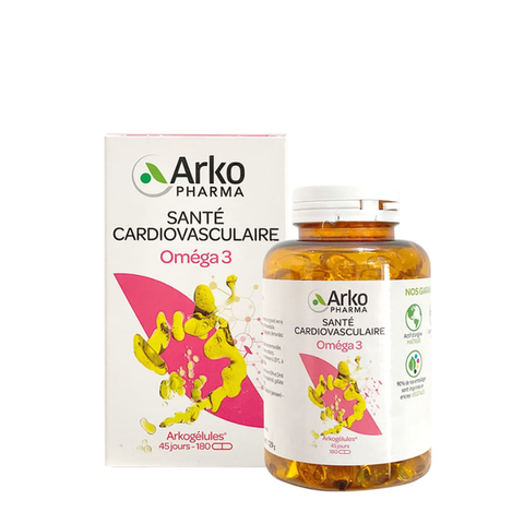 Viên uống dầu cá Arkopharma Omega 3 - Hỗ trợ sức khỏe tim mạch, 180 viên, bổ sung EPA và DHA tự nhiên