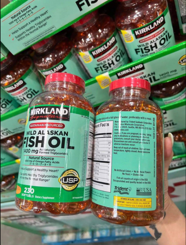 Dầu Cá Kirkland Wild Alaskan Fish Oil 1400Mg 230 Viên - Bổ Sung Omega-3 Hỗ Trợ Sức Khỏe Tim Mạch và Não Bộ Mỹ