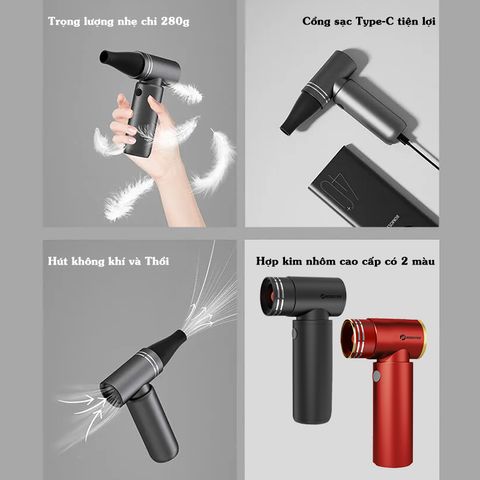 Máy Thổi Bụi Cầm Tay Mini Booster W03 - Động Cơ Không Chổi Than, Tốc Độ 35m/s, 4 Chế Độ Tùy Chỉnh, Sạc Pin 1100 mAh, Thiết Kế Nhỏ Gọn