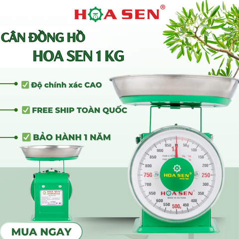 Cân Đồng Hồ Lò Xo Hoa Sen 1kg - Cân Tiểu Ly Chính Xác, Bền Bỉ Dùng Gia Đình và Tiểu Thương