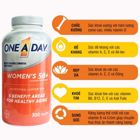 One A Day Women's 50+ Multivitamin - Vitamin Tổng Hợp Dinh Dưỡng Cho Phụ Nữ - Bổ Sung Năng Lượng và Sức Khỏe Tim Mạch, 300 Viên