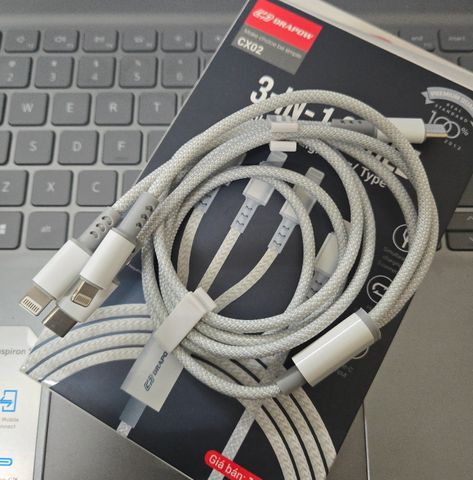 Cáp Sạc 3 Trong 1 Drapow - Sạc Nhanh 12W, Đầu Lightning & Type-C, Dây Dù Chắc Chắn, Hỗ Trợ Sạc Đồng Thời 3 Thiết Bị