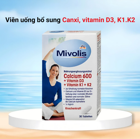 Viên uống bổ sung Canxi 600mg + Vitamin D3, K1, K2 Mivolis 30 viên - Hỗ trợ xương chắc khỏe, an toàn từ Đức
