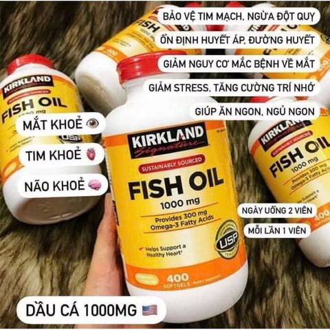 Dầu cá Omega 3 Kirkland Fish Oil 1000mg 400 viên - Bổ sung Omega 3 tốt cho tim mạch, trí não và sức khỏe mắt