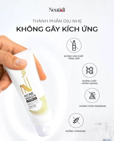 Sữa Rửa Mặt Neutidi Acne Wash 100gr - Giảm Mụn, Sạch Da Dầu, Chứa 1,5% Axit Salicylic - Chăm Sóc Da Hiệu Quả cho Da Dầu Mụn