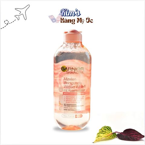 Nước Tẩy Trang Garnier Micellar Hoa Hồng 400ml - Sạch Da & Phục Hồi Ánh Sáng, Dành Cho Da Nhạy Cảm, Công Nghệ Micelle, Giới Hạn Châu Âu