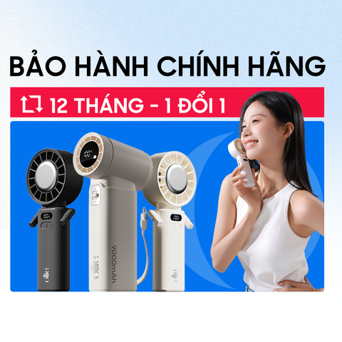 Quạt Cầm Tay Mini Gấp Gọn Ollie - Quạt Tích Điện 100 Cấp Độ, Gió Mạnh 8m/s, Pin 3600mAh, Thiết Kế Đeo Cổ Tiện Lợi