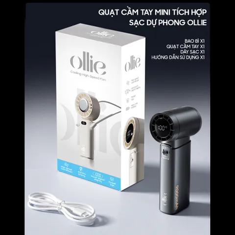 Quạt Cầm Tay Mini 3in1 Ollie - Tích Hợp Sạc Dự Phòng 9000mAh, 100 Cấp Độ Gió, Hoạt Động 50 Giờ - Quạt Tích Điện Thông Minh