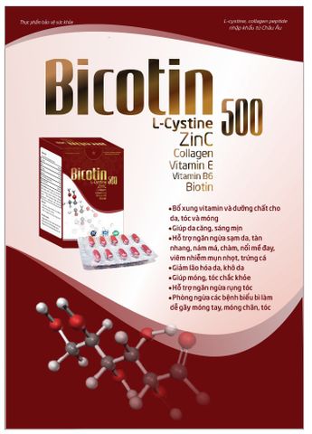 Viên Uống Bicotin 500mg, Giúp Làm Đẹp Da, Đẹp Tóc, Ngăn Ngừa Lão Hóa Da - Hộp 60 Viên