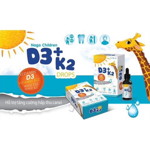 Naga D3 + K2 Drops Tăng Cường Hấp Thu Canxi Cho Bé, Hỗ Trợ Xương Chắc Khỏe, Cải Thiện Tình Trạng Còi Xương - 15ml