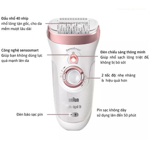 Máy Tẩy Lông Braun Silk-épil 9-720 Made in Germany - Thiết Bị Tẩy Lông Wet & Dry Với Công Nghệ MicroGrip Và Phụ Kiện Đính Kèm