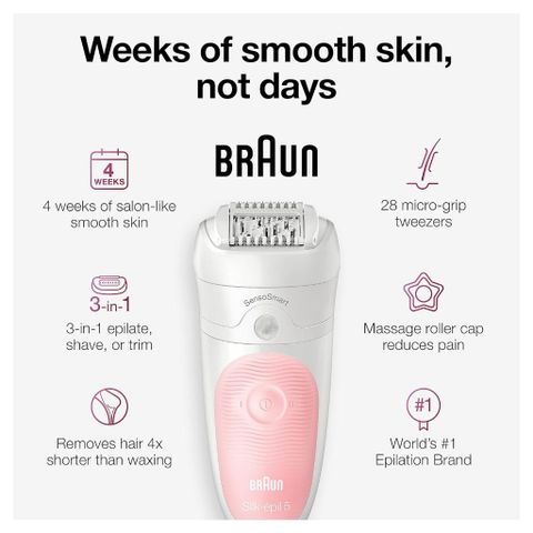 Máy tẩy lông Braun Silk-épil 5 5-620 Wet & Dry - Thiết bị làm đẹp nhẹ nhàng, chính xác cho làn da mịn màng lâu dài