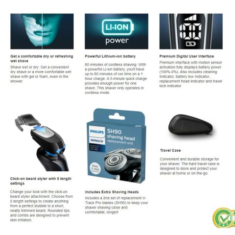 Máy Cạo Râu Điện Philips Norelco Shaver 9900 Pro - Cạo Sát, Thoải Mái Với Công Nghệ V-Track Precision Blade và Đầu Di Chuyển 8 Hướng