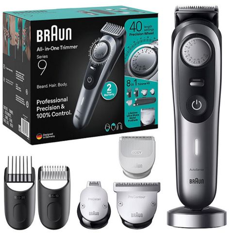 Tông Đơ Cắt Tóc Đa Năng Braun Series 9 9340 - Bộ Dụng Cụ 8 trong 1, Pin Li-Ion, Công Nghệ AutoSense, Đặt Độ Dài Tùy Chỉnh