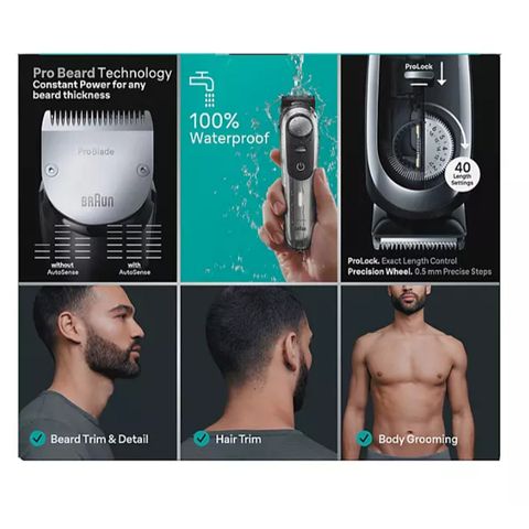 Tông Đơ Cắt Tóc Đa Năng Braun Series 9 9340 - Bộ Dụng Cụ 8 trong 1, Pin Li-Ion, Công Nghệ AutoSense, Đặt Độ Dài Tùy Chỉnh
