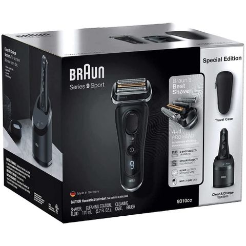 Máy Cạo Râu Điện Cao Cấp Braun Series 9 9310cc Black - Cạo Sát, Bảo Vệ Da, Sản Xuất tại Đức, Công Nghệ Tiên Tiến 40.000 Hành Động Cắt/Phút