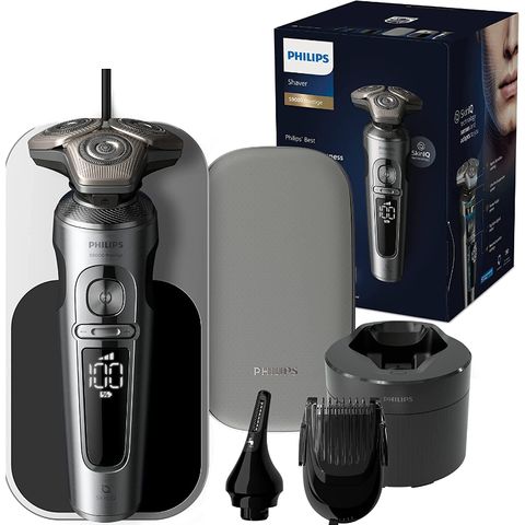 Máy Cạo Râu Điện Philips S9000 Prestige SkinIQ - Gần Gũi, Thoải Mái, Bao Gồm Máy Tỉa Lông Mũi và Đế Sạc Qi