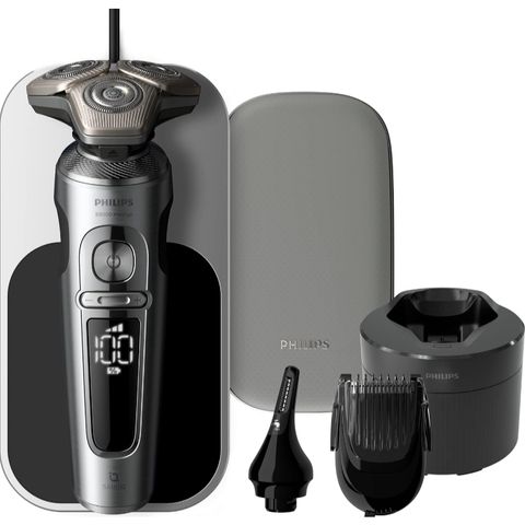 Máy Cạo Râu Điện Philips S9000 Prestige SkinIQ - Gần Gũi, Thoải Mái, Bao Gồm Máy Tỉa Lông Mũi và Đế Sạc Qi