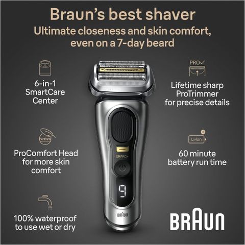 Máy Cạo Râu Braun Series 9 Pro+ 9597cc - Bộ Sản Phẩm Cao Cấp Có Đầu ProComfort và Trung Tâm Sạc SmartCare 6 Trong 1
