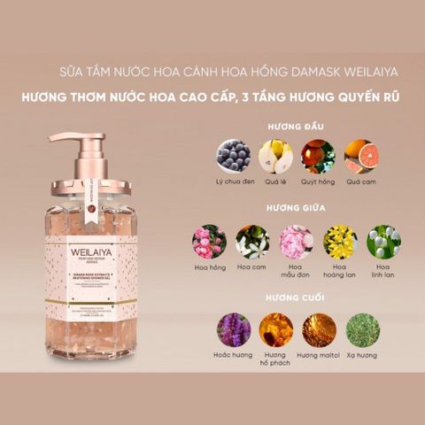 Sữa Tắm Trắng Da Cánh Hoa Hồng Damask Weilaiya 450ml - Chăm Sóc Da Dưỡng Ẩm, Nguyên Liệu Từ Bulgaria, Hương Nước Hoa Quyến Rũ