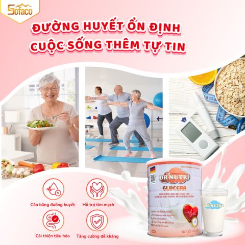 Sữa Bột Dr Nutri Glu.cera Cho Người Tiểu Đường - Ổn Định Đường Huyết, Ngăn Ngừa Biến Chứng, Hương Vị Ngon Miệng 900G
