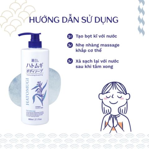 Sữa Tắm Hatomugi 800ml - Dưỡng Ẩm & Làm Sáng Da - Chăm Sóc Cơ Thể Nhập Khẩu Nhật Bản
