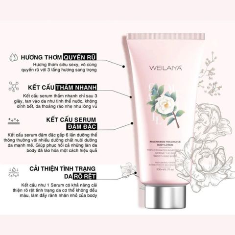 Sữa Dưỡng Thể Body Hương Hoa Trà Weilaiya 200ml - Trắng Da, Cải Thiện Tình Trạng Da, Chống Lão Hóa, Cấp Ẩm Hiệu Quả
