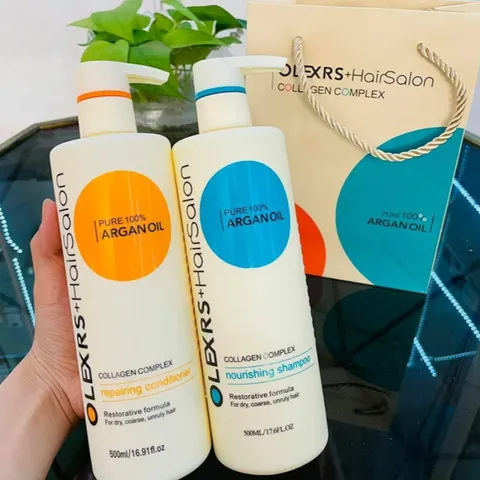 Bộ Dầu Gội Xả Olexrs Hair Salon Argan Oil Collagen Complex - Chăm Sóc Tóc Khô Xơ, Phục Hồi Tóc Gãy Rụng (2 Chai x 500ml)