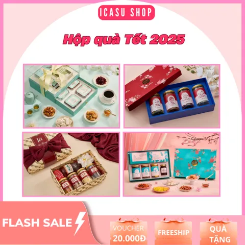 Hộp quà Tết 2025 sang trọng chất lượng kèm thiệp chúc Tết thương hiệu Nhà Mứt