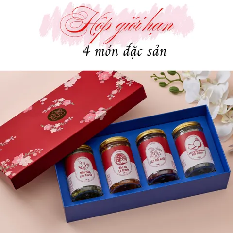 Hộp quà Tết 2025 sang trọng chất lượng kèm thiệp chúc Tết thương hiệu Nhà Mứt