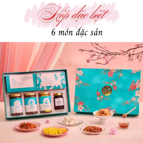Hộp quà Tết 2025 sang trọng chất lượng kèm thiệp chúc Tết thương hiệu Nhà Mứt