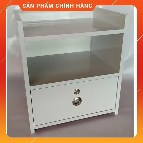 Tủ Đầu Giường Cao Cấp 1 Ngăn Kéo Có Khóa - Nhựa Bóng Mịn Màu Trắng Đã Lắp Sẵn, Tiện Lợi Cho Phòng Ngủ