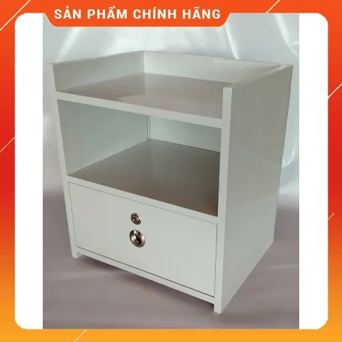 Tủ Đầu Giường Cao Cấp 1 Ngăn Kéo Có Khóa - Nhựa Bóng Mịn Màu Trắng Đã Lắp Sẵn, Tiện Lợi Cho Phòng Ngủ