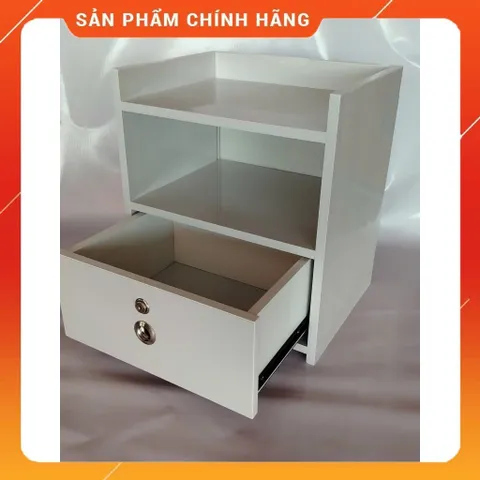 Tủ Đầu Giường Cao Cấp 1 Ngăn Kéo Có Khóa - Nhựa Bóng Mịn Màu Trắng Đã Lắp Sẵn, Tiện Lợi Cho Phòng Ngủ
