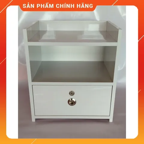 Tủ Đầu Giường Cao Cấp 1 Ngăn Kéo Có Khóa - Nhựa Bóng Mịn Màu Trắng Đã Lắp Sẵn, Tiện Lợi Cho Phòng Ngủ